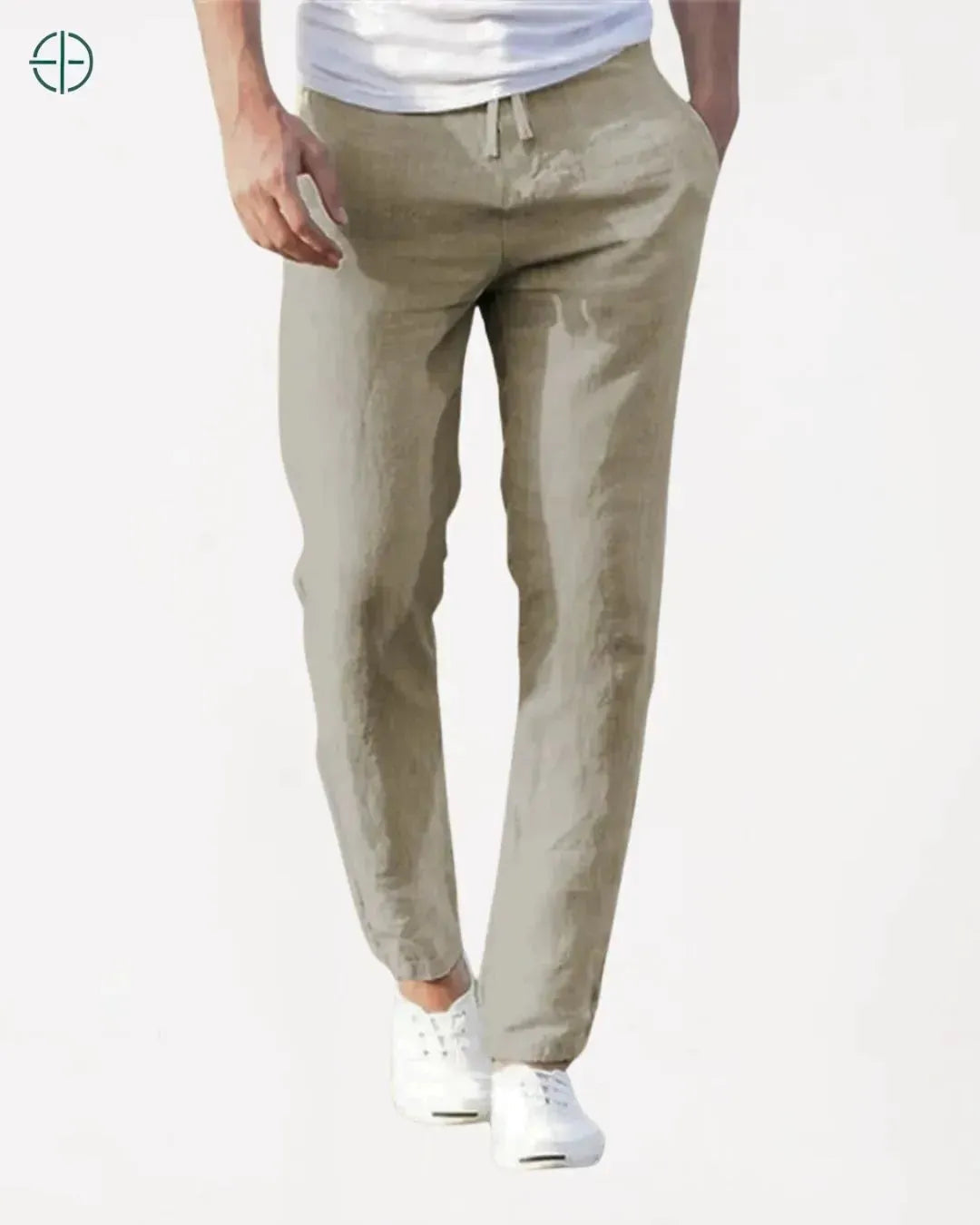 Calça Reta de Linho e Algodão Bege | Rest Money™