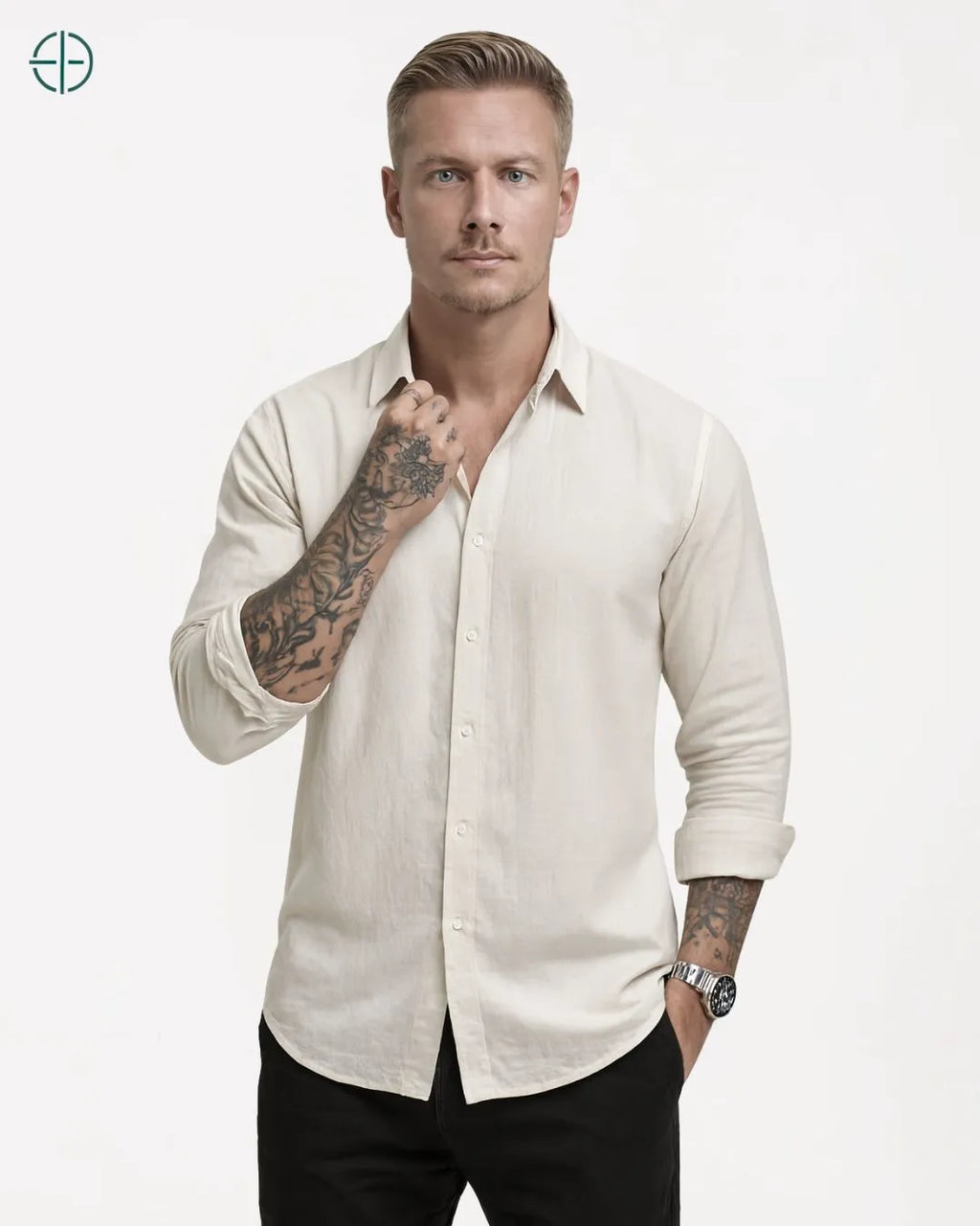 Camisa 100% Viscolinho Masculina Manga Longa Branco | Rest Money™