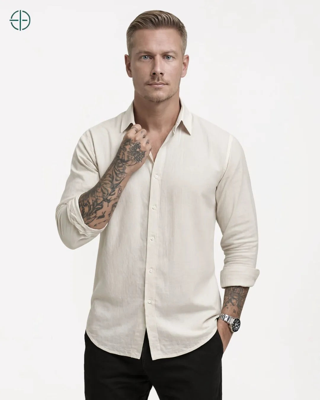 Camisa 100% Viscolinho Masculina Manga Longa Branco | Rest Money™