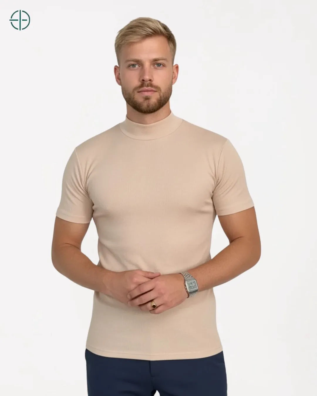 Camisa Masculina Canelada Gola Alta Bege | Rest Money™