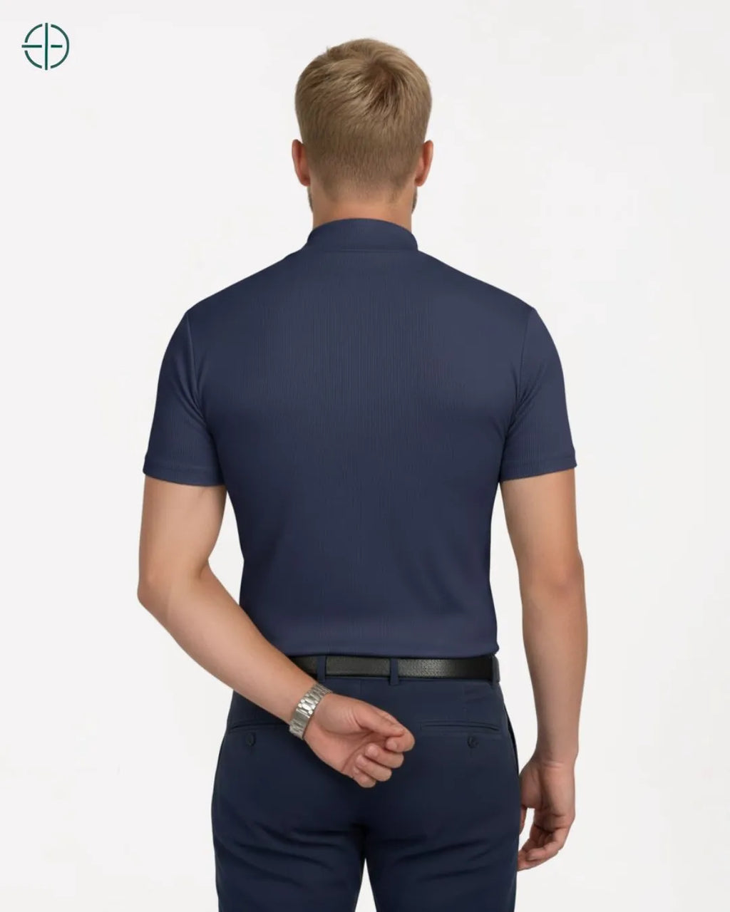 Camisa Masculina Canelada Gola Alta Azul | Rest Money™