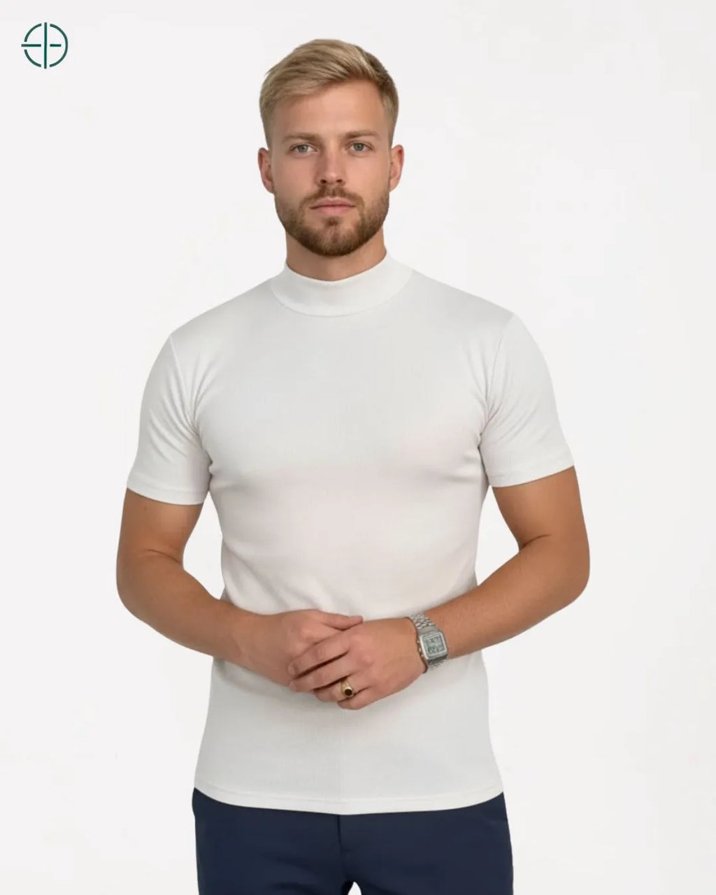 Camisa Masculina Canelada Gola Alta Branca | Rest Money™