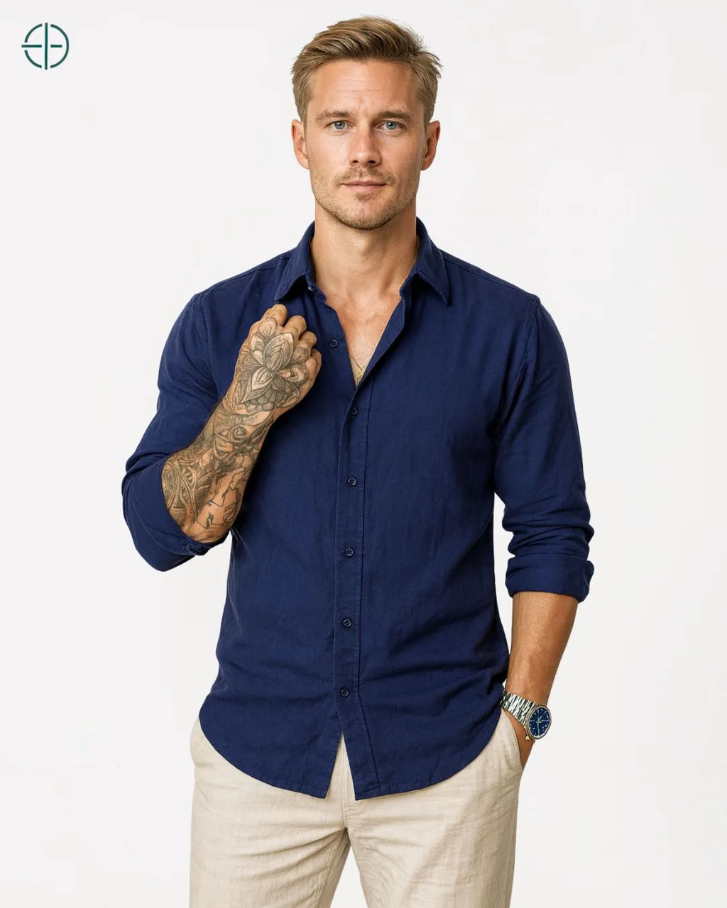 Camisa 100% Viscolinho Masculina Manga Longa Azul | Rest Money™