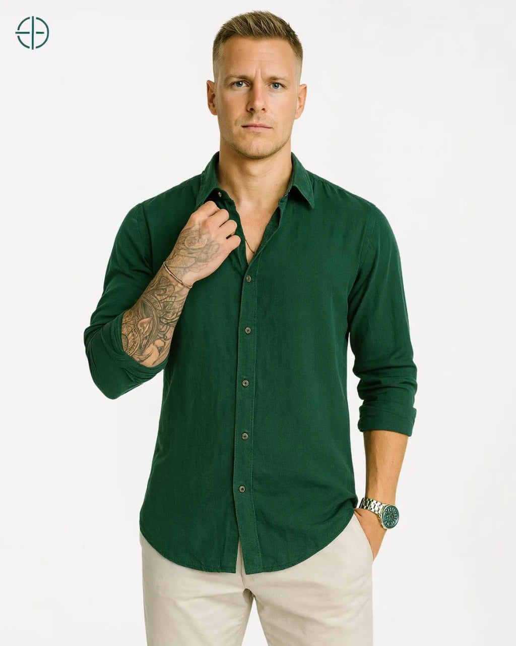 Camisa 100% Viscolinho Masculina Manga Longa Verde | Rest Money™