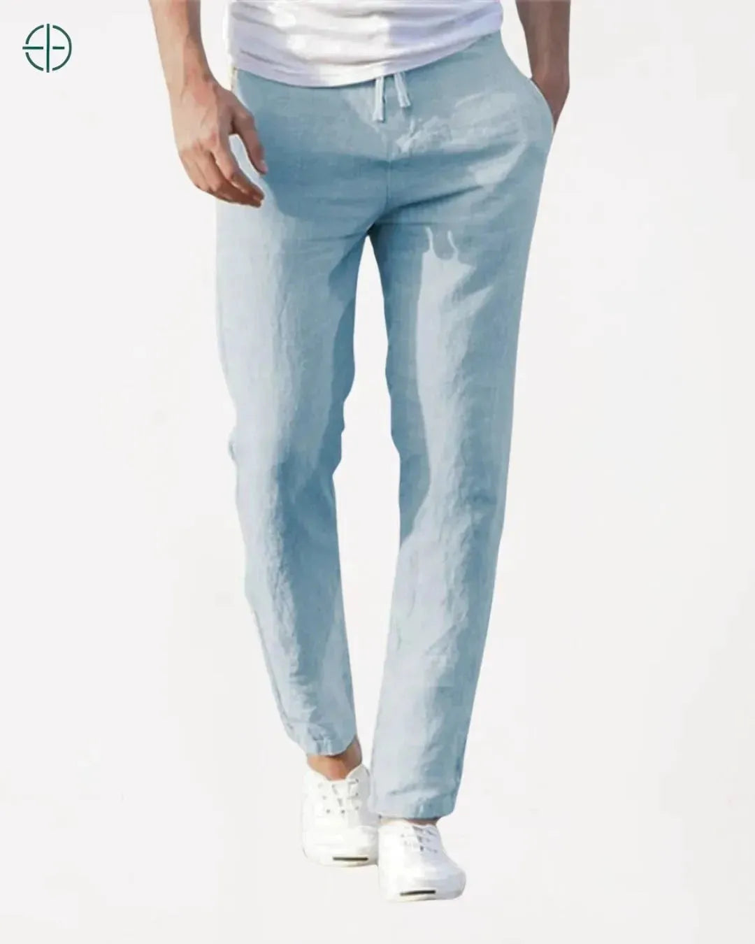 Calça Reta de Linho e Algodão Azul | Rest Money™