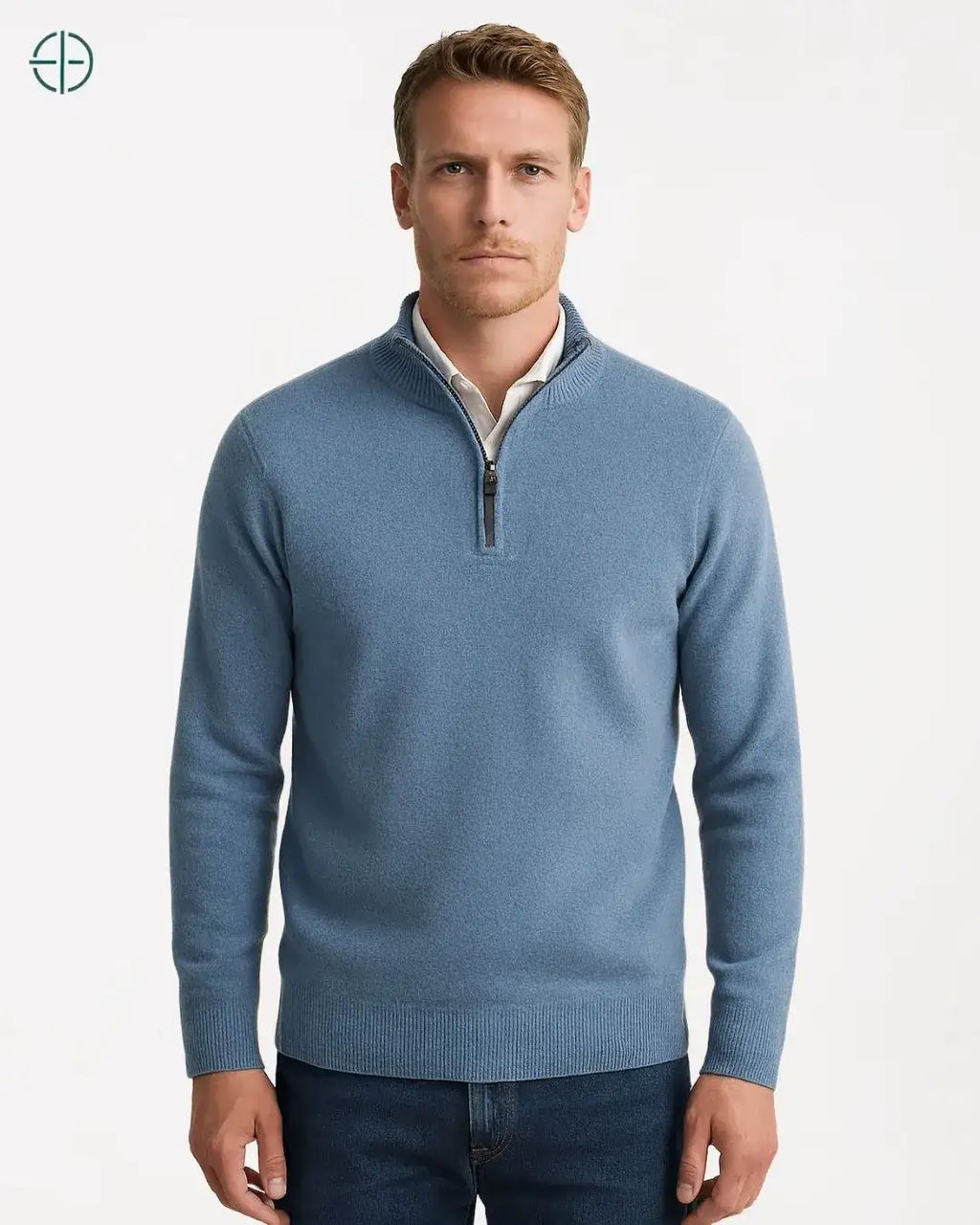 Suéter Meio Zíper Gola Alta 100% Caxemira | Rest Money™
