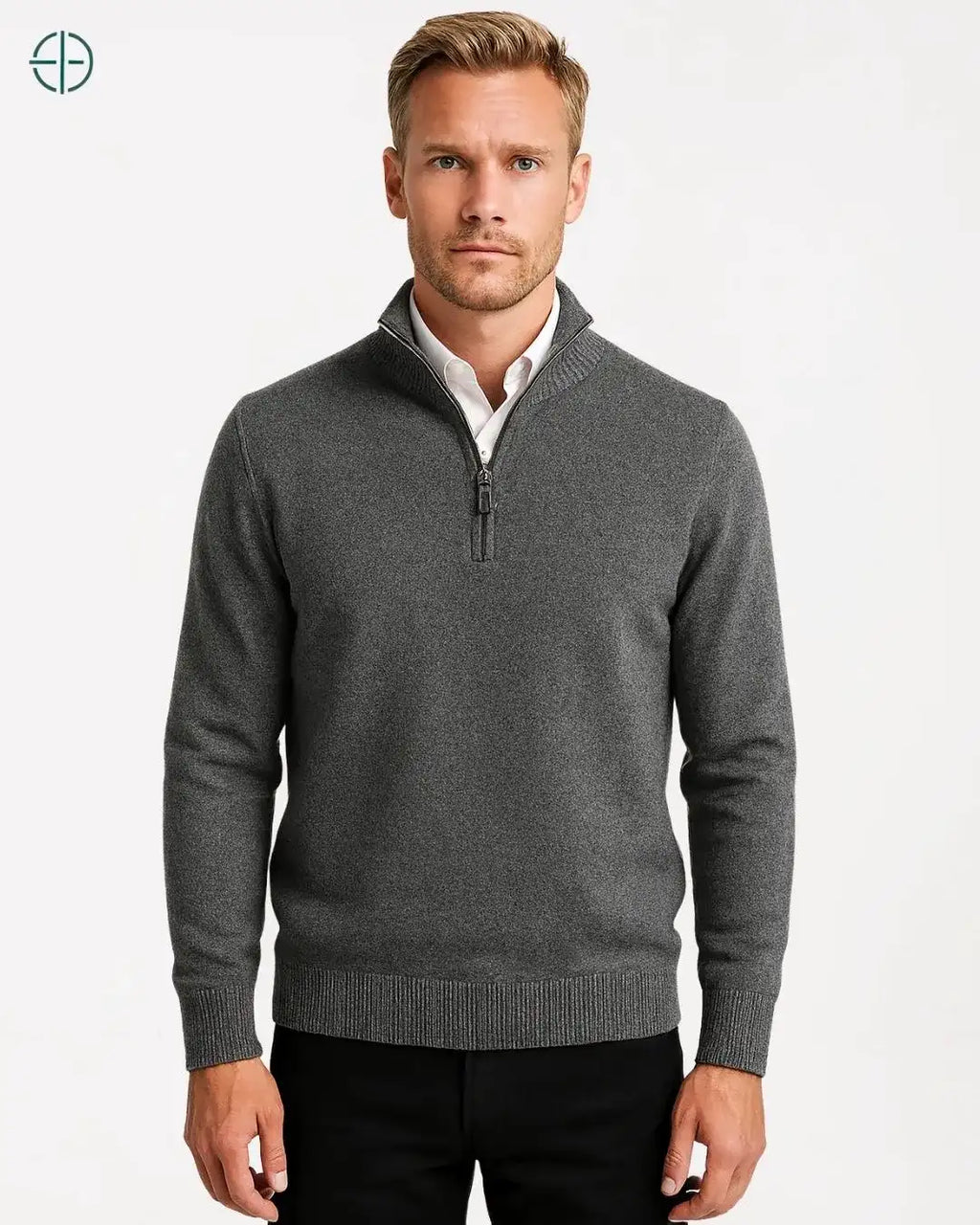 Suéter Meio Zíper Gola Alta 100% Caxemira | Rest Money™
