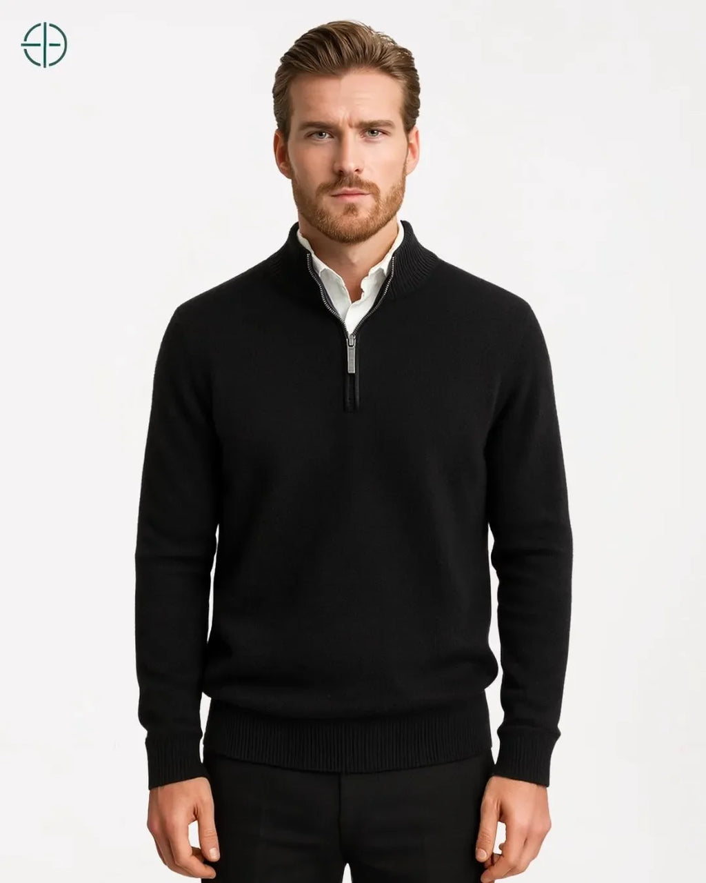 Suéter Meio Zíper Gola Alta 100% Caxemira | Rest Money™
