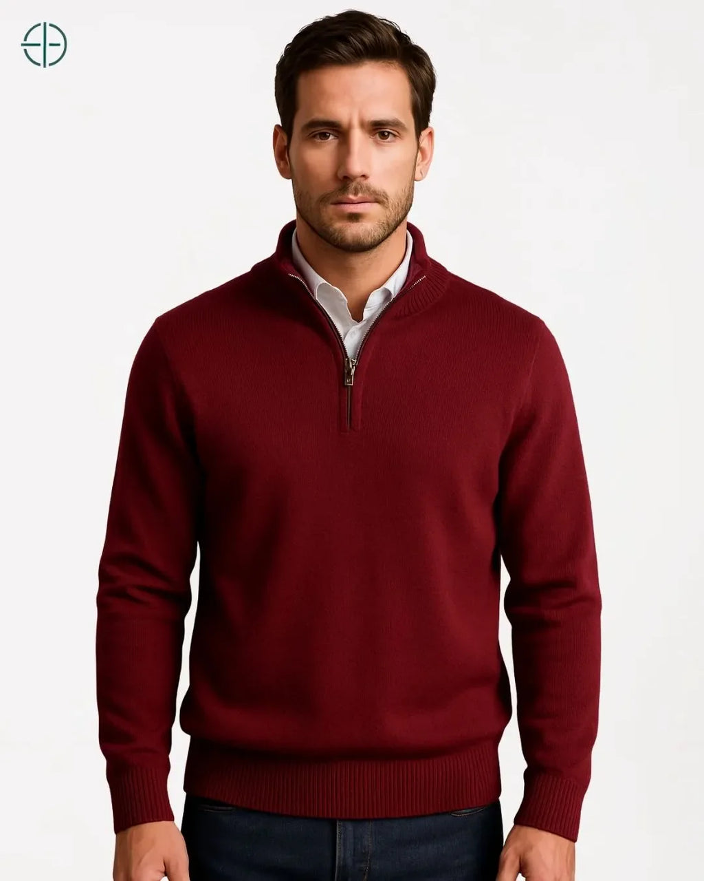 Suéter Meio Zíper Gola Alta 100% Caxemira | Rest Money™