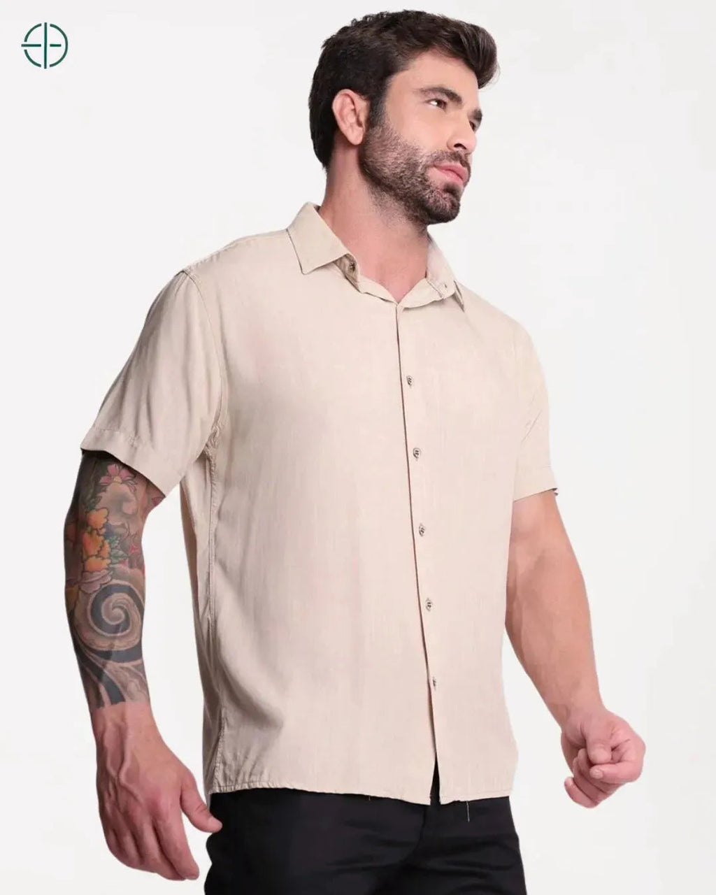 Camisa 100% Viscolinho Masculina Manga Curta Creme | Rest Money™