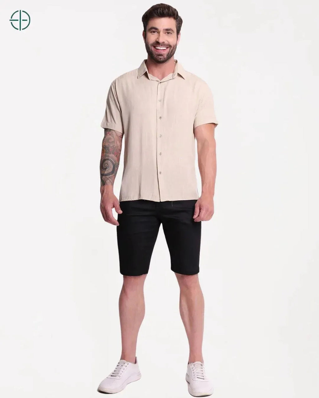 Camisa 100% Viscolinho Masculina Manga Curta Creme | Rest Money™