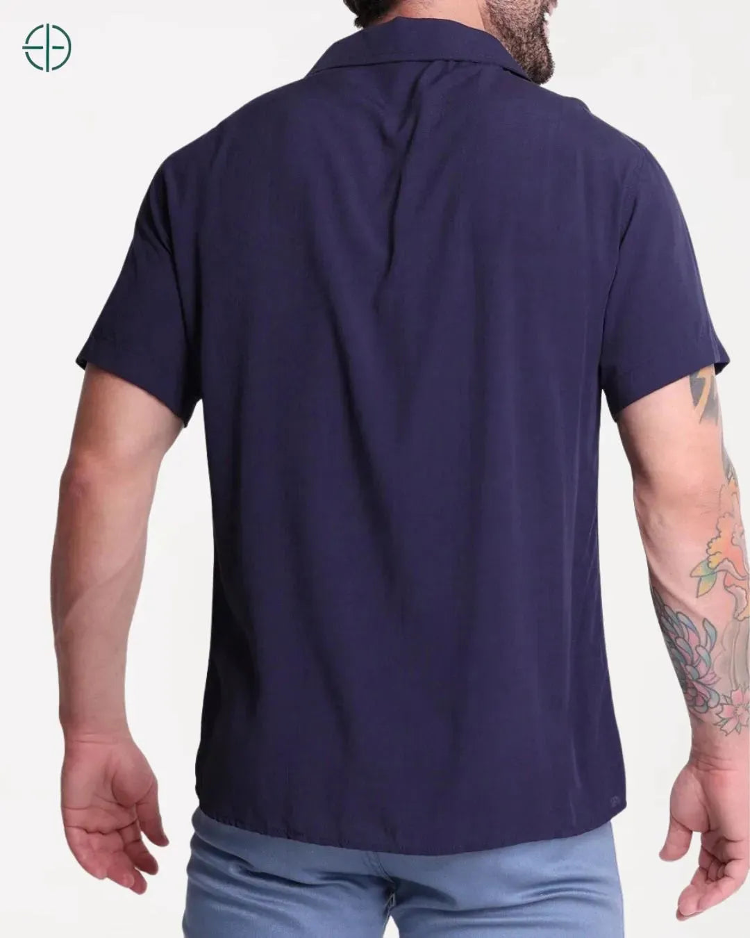 Camisa 100% Viscolinho Masculina Manga Curta Azul | Rest Money™